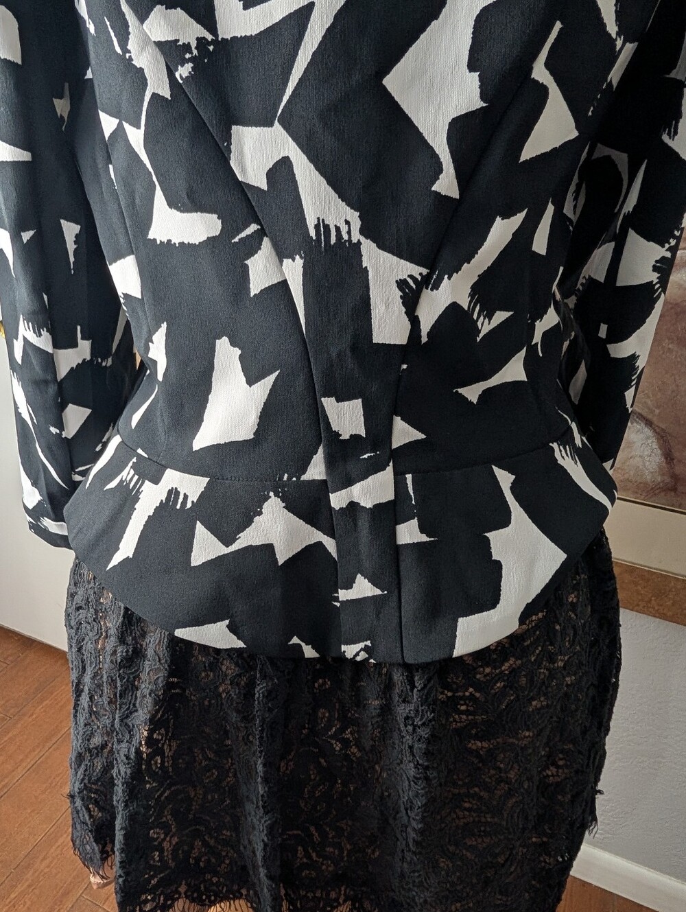 Anne Klein black and white abstract print zip-up jacket Size L - Picture 6 of 9